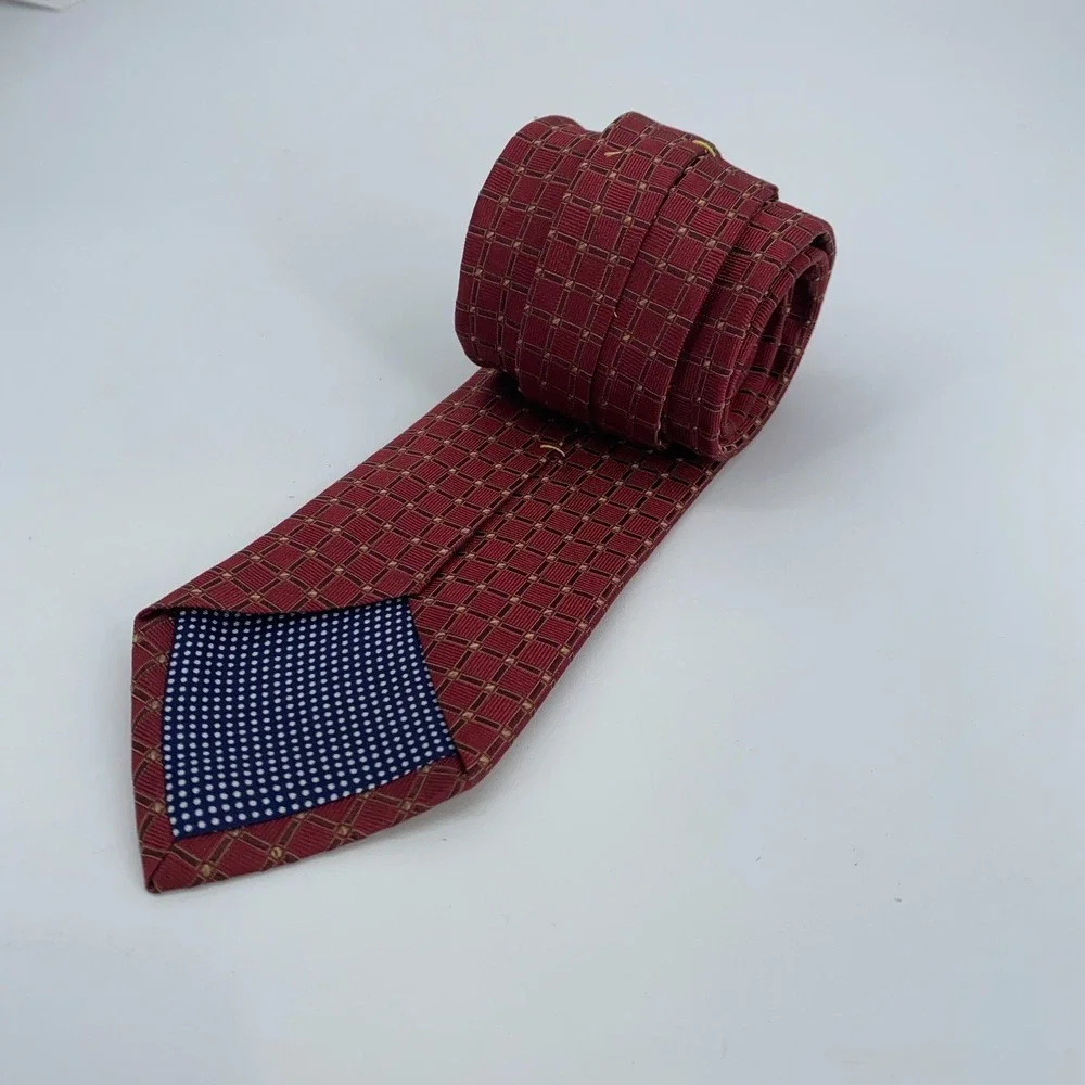 Eton Tie Mens One Size Red Maroon Patterned Silk Classic Necktie Italy Made‎ NWT